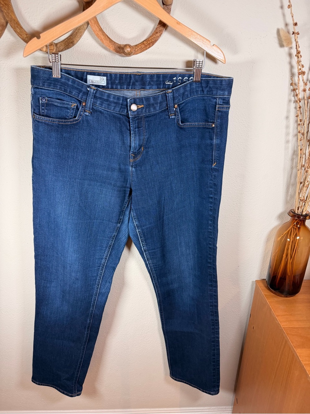 Gap Real Straight Jeans Women’s 33 Medium Wash Stretch Denim